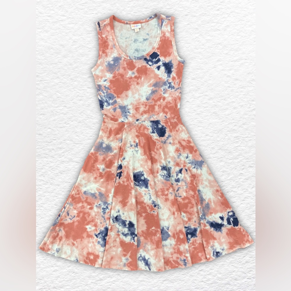 LuLaRoe Nicki Tank Dress with pockets - XS pink and blue